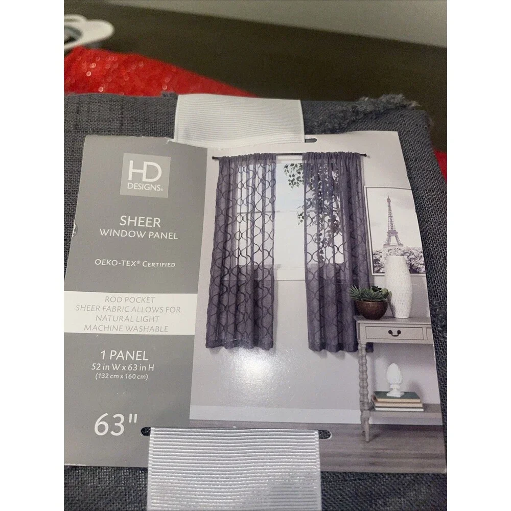 Sheer Window Panel Textured 52 X 63“ Dark Gray One Panel
